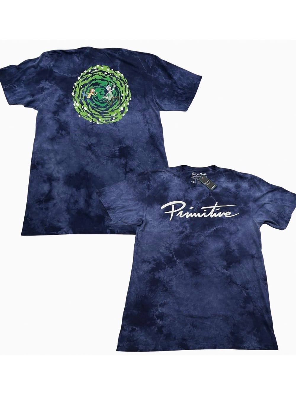 Primitive x Rick and Morty Nuevo Portal Size L Blue Tie-Dye Tee (Retail $30)